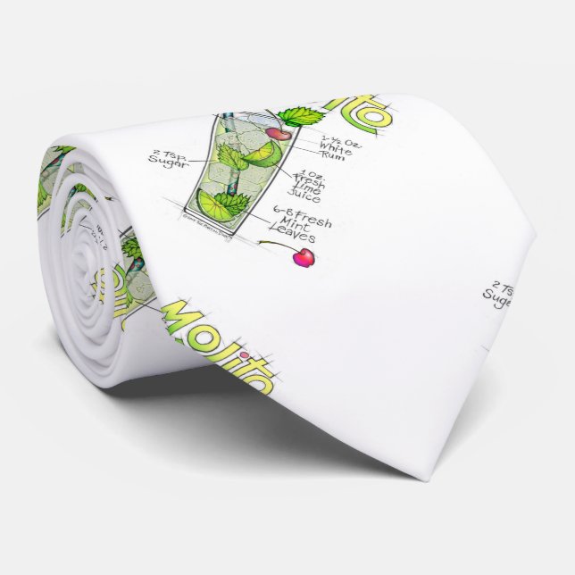 NECK TIE - MOJITO RECIPE COCKTAIL ART KRAWATTE (Gerollt)