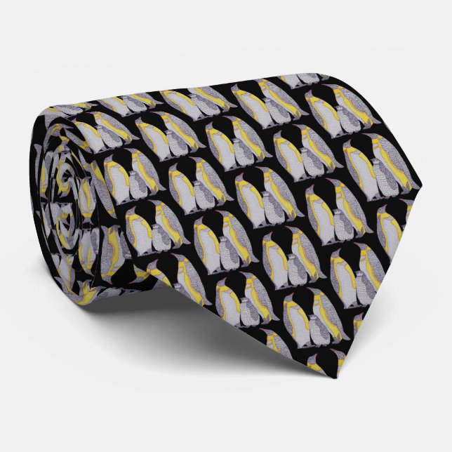 Neck Tie (schwarz) - Penguin-Familie Krawatte (Gerollt)