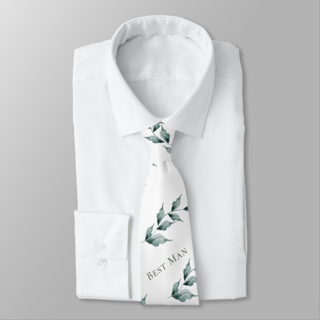 Neck Tie Trauzeuge | Grayed Jade Green Botanical Krawatte (Gebunden)