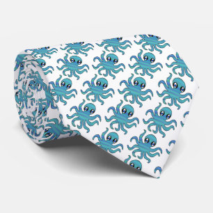 Neck Tie (weiß) - Blue Green Octopus Krawatte