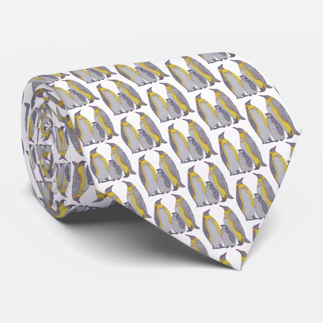 Neck Tie (weiß) - Penguin-Familie Krawatte (Gerollt)