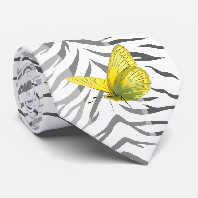 Neck Tie Yellow Butterfly und Tiger Strips Krawatte (Gerollt)