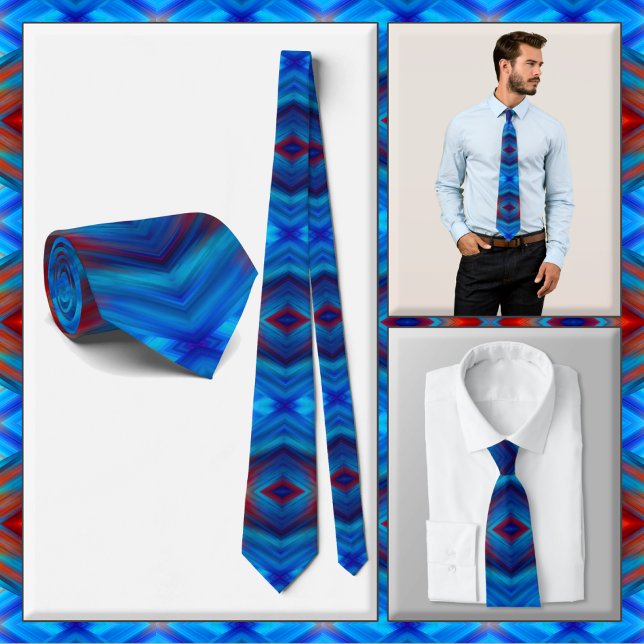 NECKTIE - Blau mit Rot - Mandala-Design Krawatte (Von Creator hochgeladen)