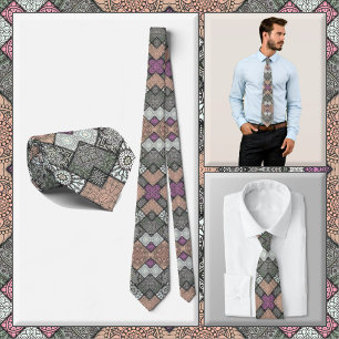 NECKTIE - Graubraun-weiß Mandala-Design Krawatte
