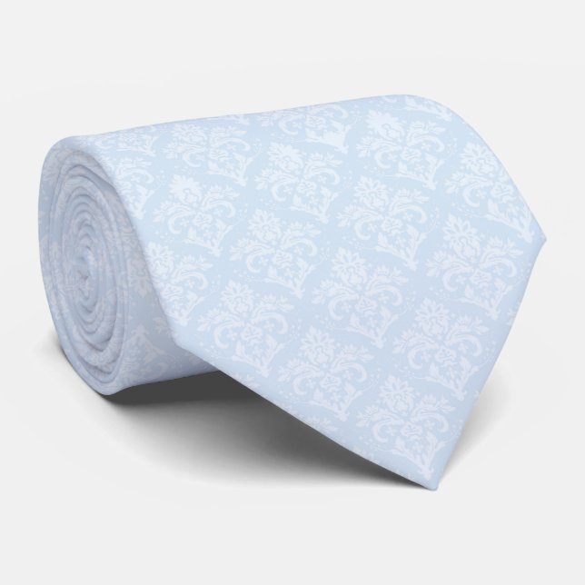 Necktie - Icy Blue Damask Krawatte (Gerollt)