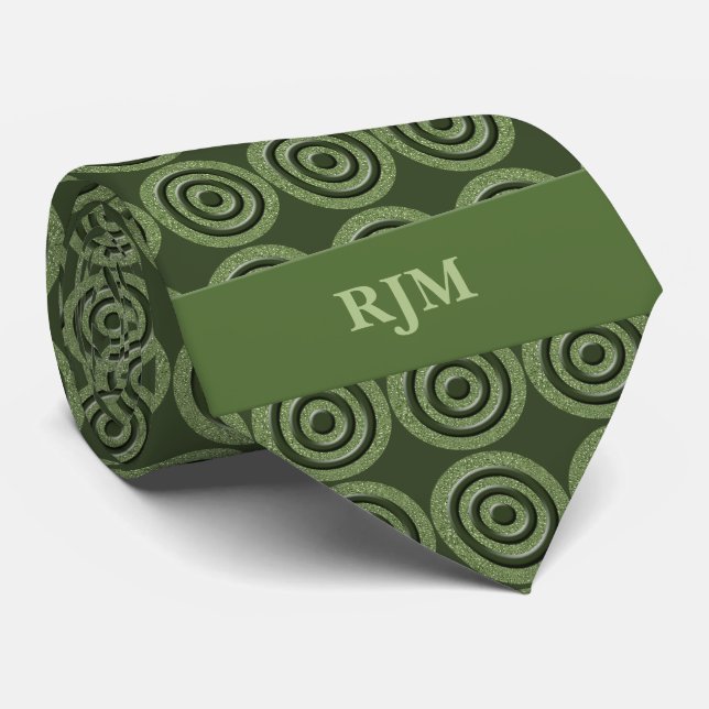Necktie mit Monogramm Sage Green Circles Krawatte (Gerollt)