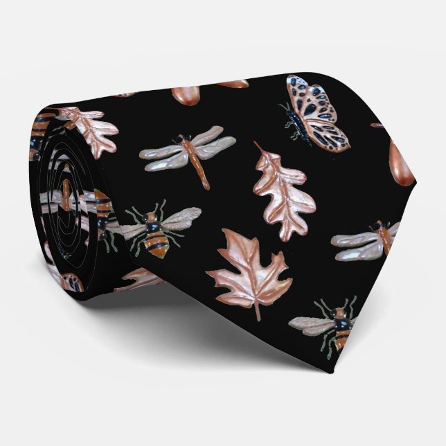 Necktie Nature Pattern schwarz und Kupfer Krawatte (Gerollt)