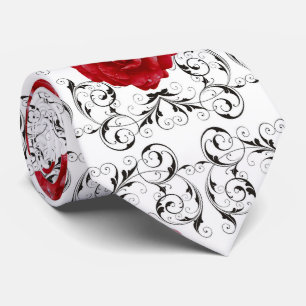 Necktie - Rote Rosen Schwarzer Bildlauf Krawatte