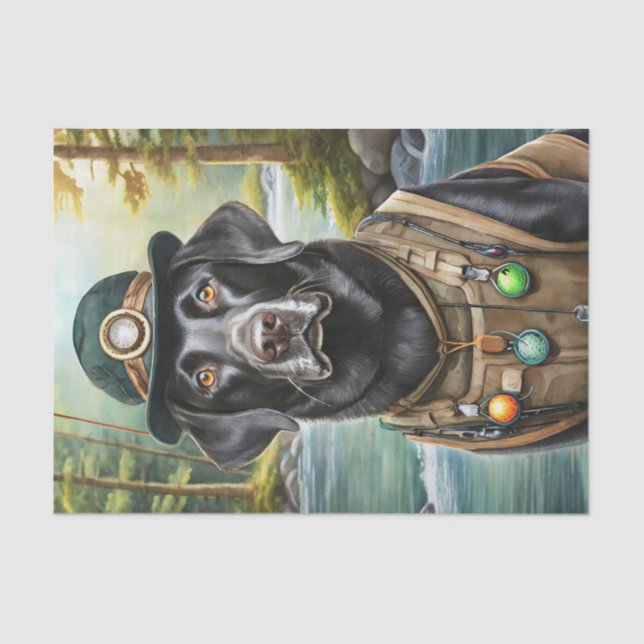 Ned geht zum See, Black Lab in Fishing Vest Seidenpapier (Vorderseite)