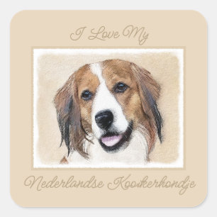 Nederlandse Kooikerhondje Painting - Dog Art Squar Quadratischer Aufkleber