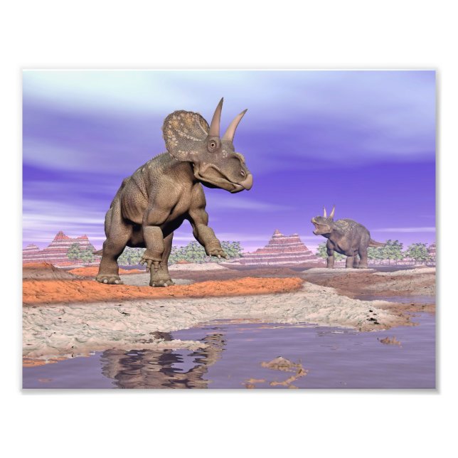 Nedoceratops/diceratops Dinosaurier in der Natur Fotodruck (Vorne)