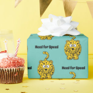 Need for Speed, Funny Cheetah Cartoon Cat Design Geschenkpapier