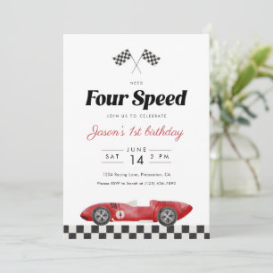 Need Four Speed 4th Geburtstags-Vintage-Rennwagen Einladung