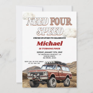 Need Four Speed 4x4 Red Truck 4. Geburtstag Party Einladung