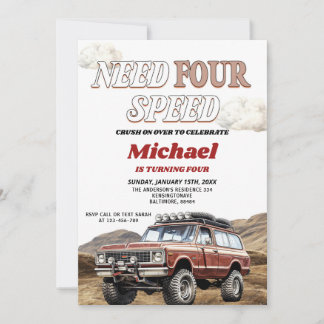 Need Four Speed 4x4 Red Truck 4. Geburtstag Party Einladung