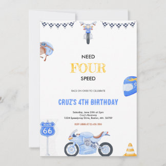 Need Four Speed Blue And Yellow Birthday Party Einladung