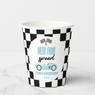 Need Four Speed Blue Race Car 4. Geburtstag Party Pappbecher