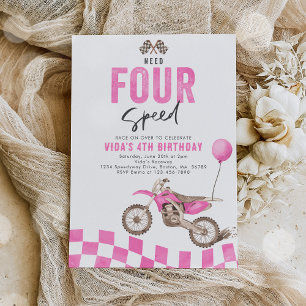 Need Four Speed Dirt Bike Girl 4. Geburtstag Party Einladung