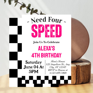 Need Four Speed Girl 4. Geburtstags-Party Einladung