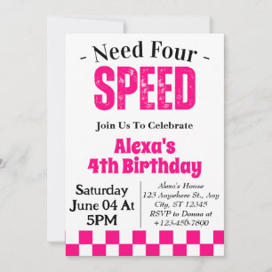 Need Four Speed Girl 4. Geburtstags-Party Einladung