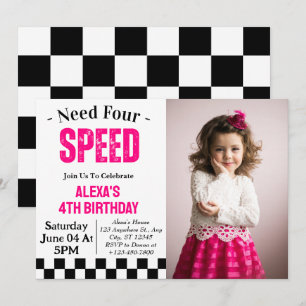 Need Four Speed Girl 4. Geburtstagsfeier Foto Einladung