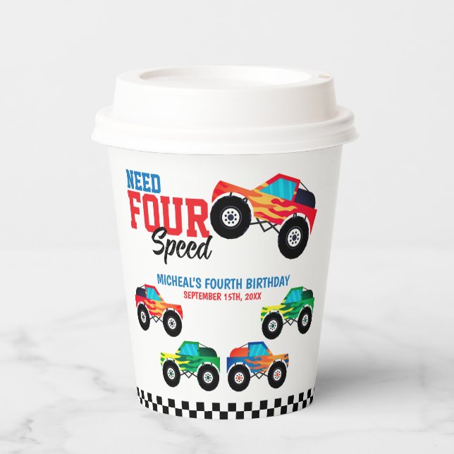 Need Four Speed Monster Truck Geburtstag Pappbecher (Vorderseite)