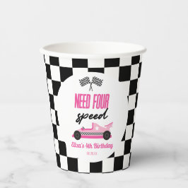 Need Four Speed Pink Race Car 4th Birthday Party Pappbecher