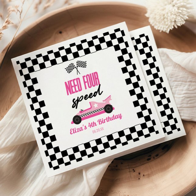 Need Four Speed Pink Race Car 4th Birthday Party Serviette (Von Creator hochgeladen)