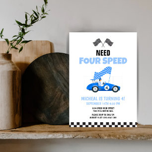 Need Four Speed Race Car Blue Vierte Geburtstag Einladung