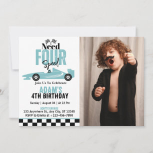 Need Four Speed Race Car Boy 4. Geburtstag Foto Einladung