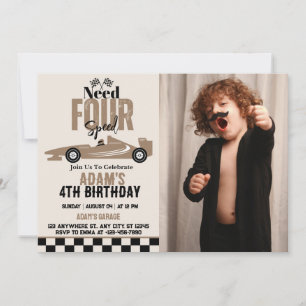 Need Four Speed Race Car Boy 4. Geburtstag Foto Einladung