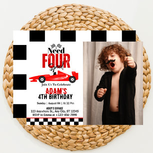 Need Four Speed Race Car Boy 4. Geburtstag Foto Einladung