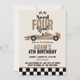 Need Four Speed Race Car Boy 4. Geburtstag Party Einladung