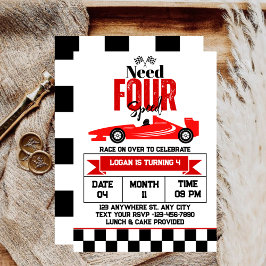Need Four Speed Race Car Boy 4. Geburtstag Party Einladung