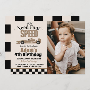 Need Four Speed Race Car Boy 4. Geburtstag Party Einladung
