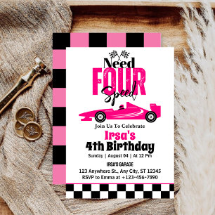 Need Four Speed Race Car Girl 4 Geburtstag Einladung