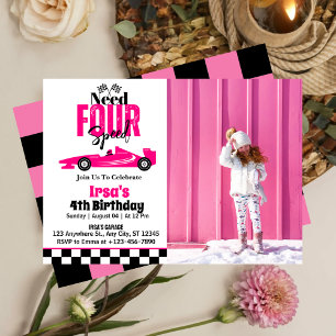 Need Four Speed Race Car Girl 4. Geburtstag Foto Einladung