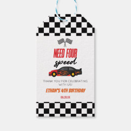 Need Four Speed Red Race Car 4. Geburtstag Party Geschenkanhänger