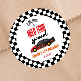 Need Four Speed Red Race Car 4. Geburtstag Party Runder Aufkleber