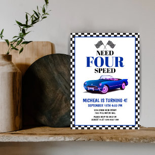 Need Four Speed Sports Car Blue Vierte Geburtstag Einladung