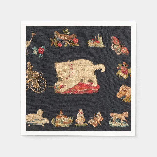 Needlepoint Kitty Cat Paper Napkin Serviette (Vorderseite)