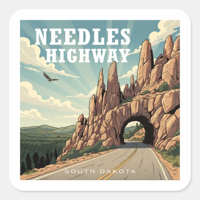 Needles Highway South Dakota Eagle Quadratischer Aufkleber (Vorderseite)