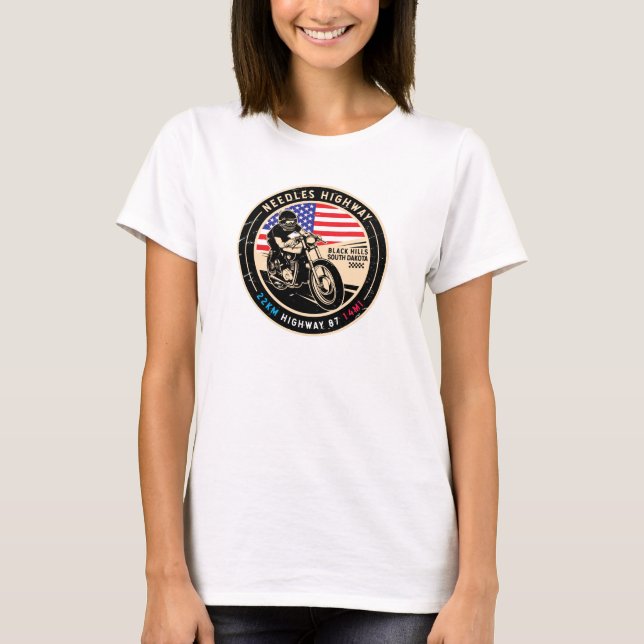 Needles Highway South Dakota Motorrad T-Shirt (Vorderseite)