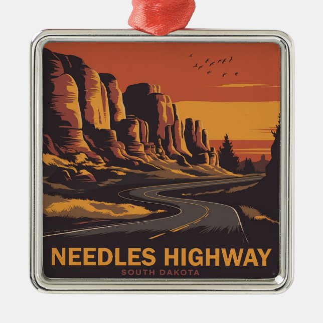 Needles Highway South Dakota Red Sky Ornament Aus Metall (Vorne)
