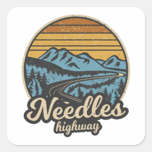 Needles Highway South Dakota Retro Quadratischer Aufkleber