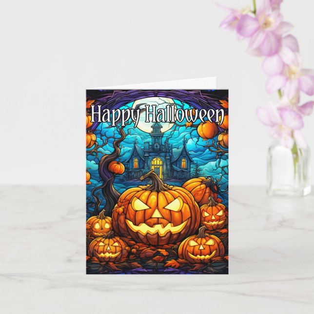 Nefarious Glows Happy Halloween Pumpkin Karte (Orchidee)