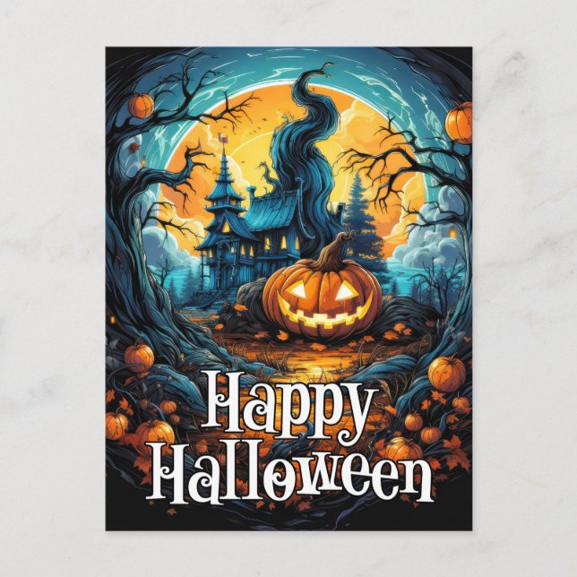 Nefarious Glows Happy Halloween Pumpkin Postkarte (Vorderseite)