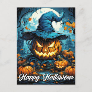 Nefarious Happy Halloween Pumpkin Illustration Postkarte
