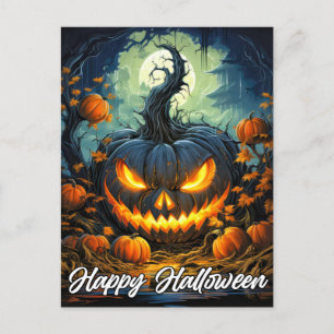 Nefarious Happy Halloween Pumpkin Illustration Postkarte