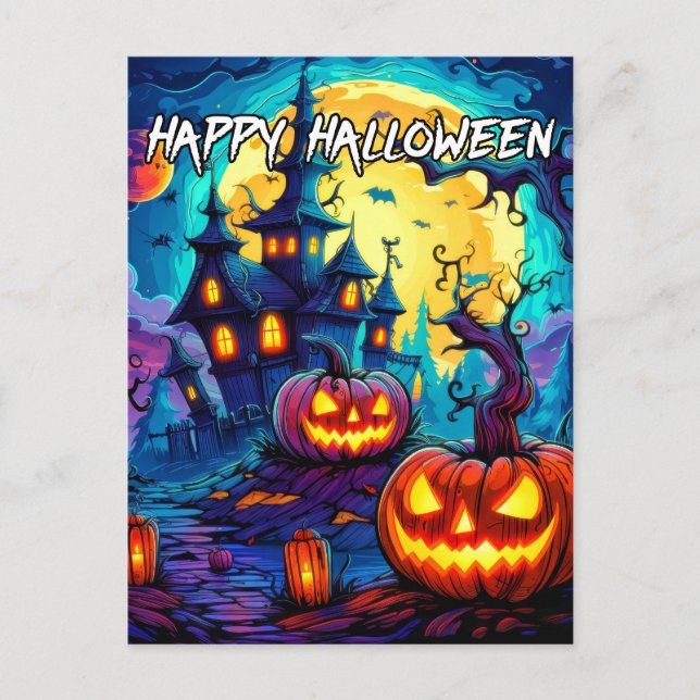 Nefarious Spooky Spuk House Halloween Postkarte (Vorderseite)